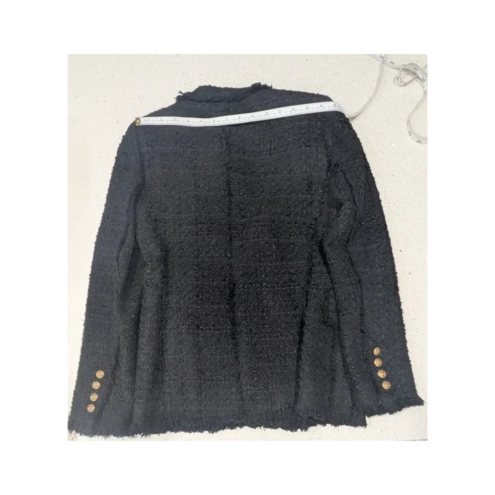 ZARA Woman Black Bouclé Tweed Double-Breasted Blazer Size S Gold Buttons - Picture 6 of 8